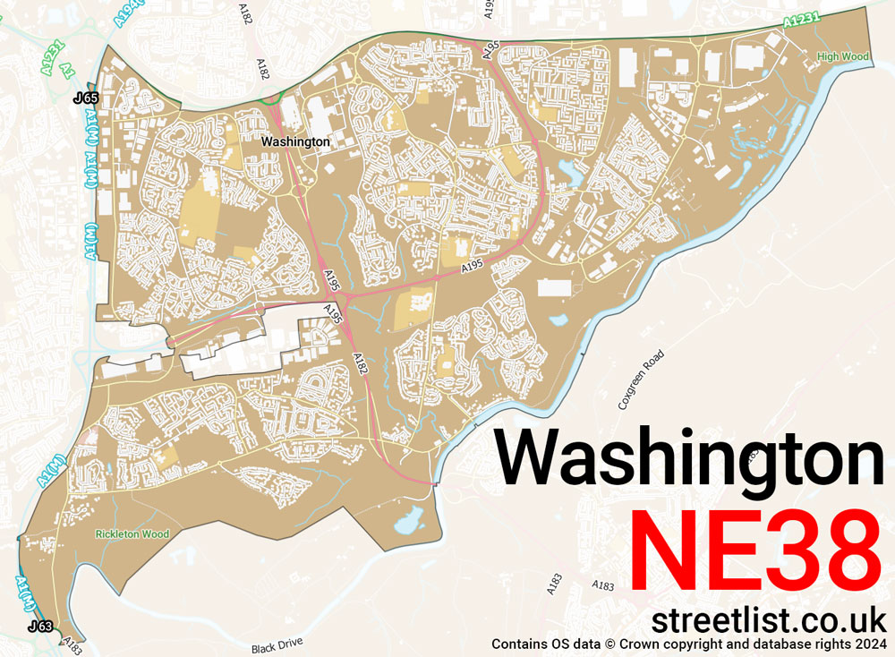 Map of the NE38 postcode