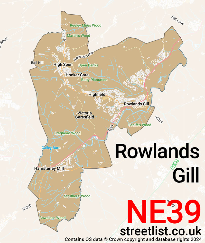 Map of the NE39 postcode