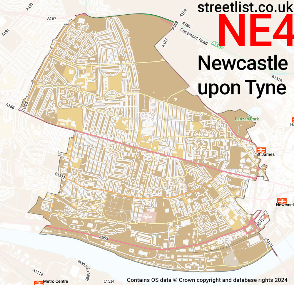 Map of the NE4 postcode