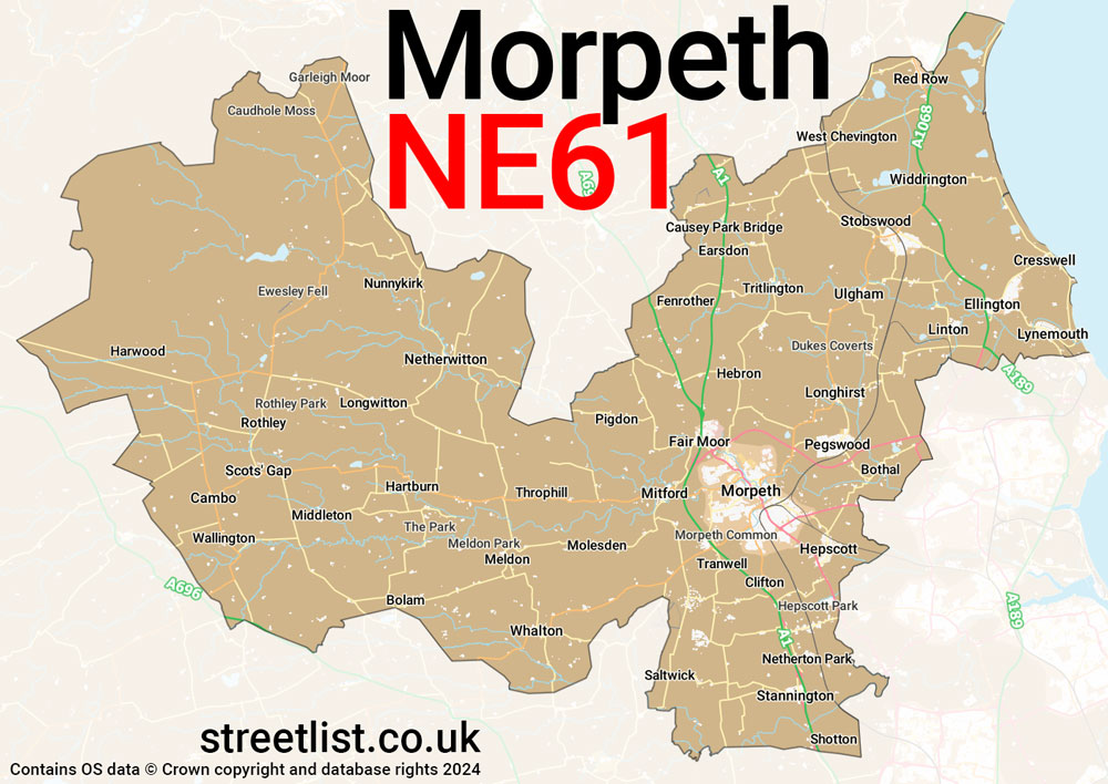 Map of the NE61 postcode