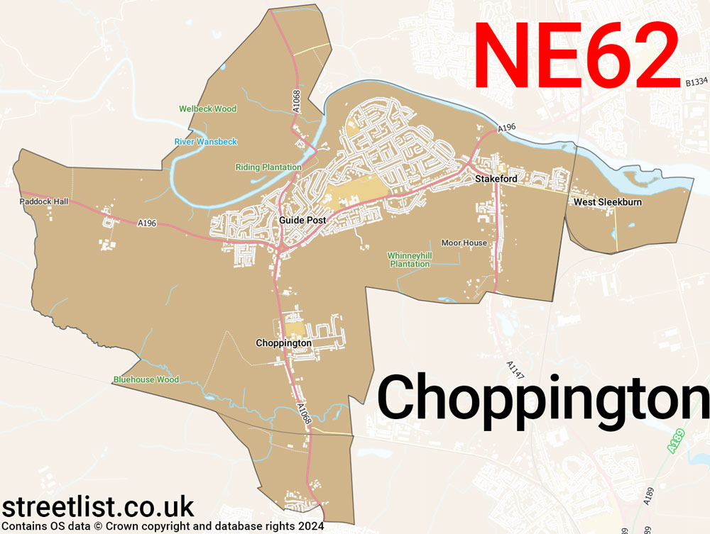 Map of the NE62 postcode