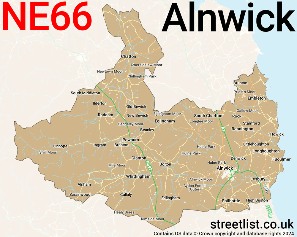 Map of the NE66 postcode