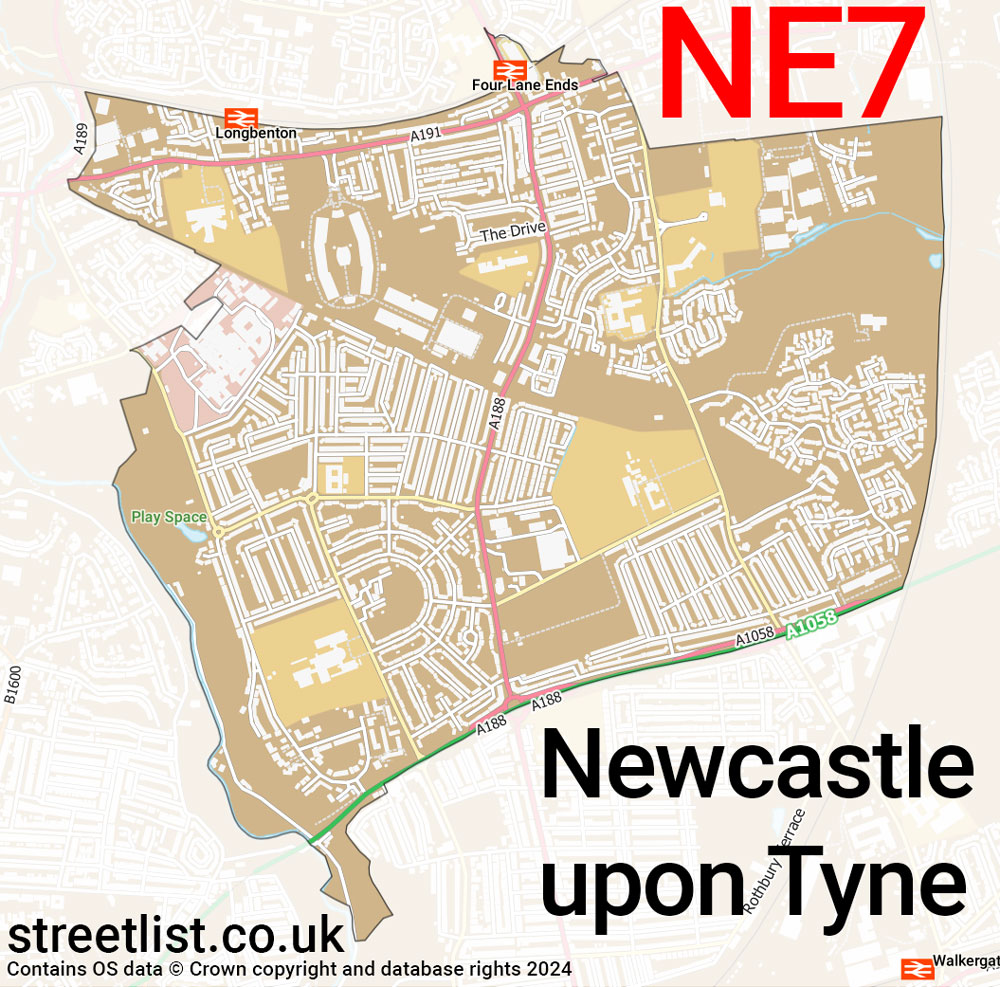 Map of the NE7 postcode