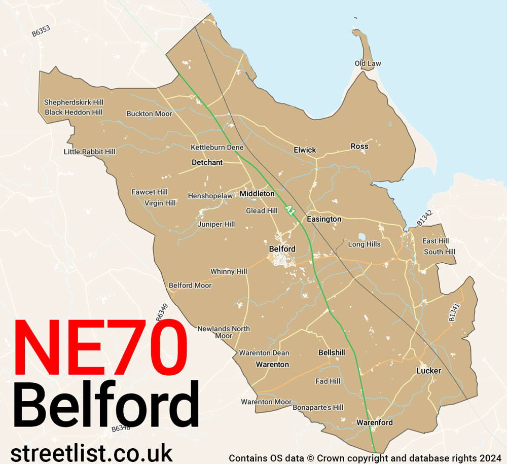 Map of the NE70 postcode