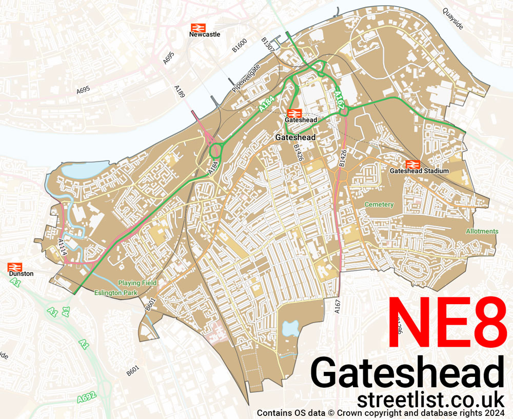 Map of the NE8 postcode