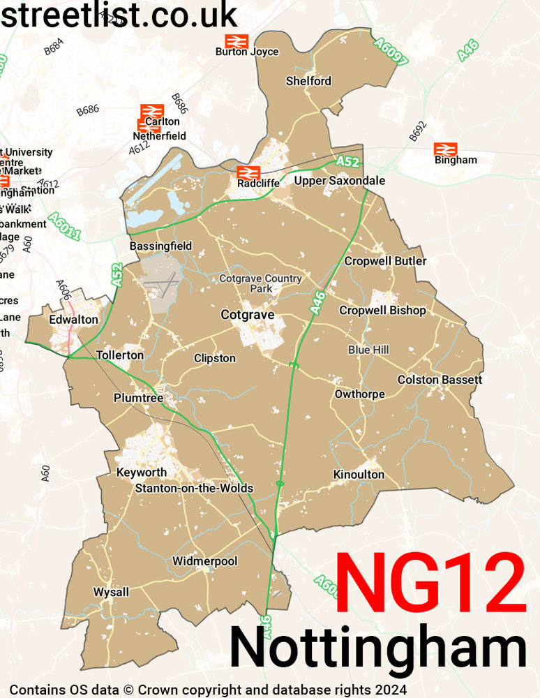 Map of the NG12 postcode