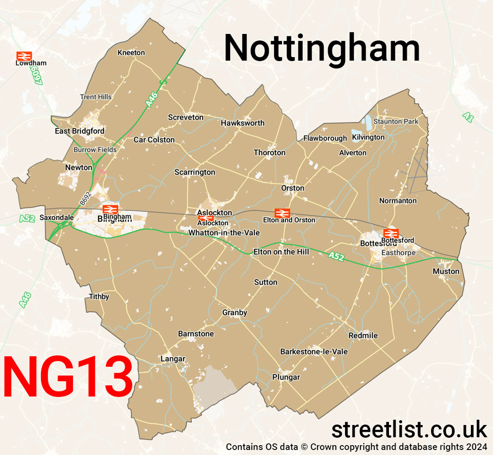 Map of the NG13 postcode