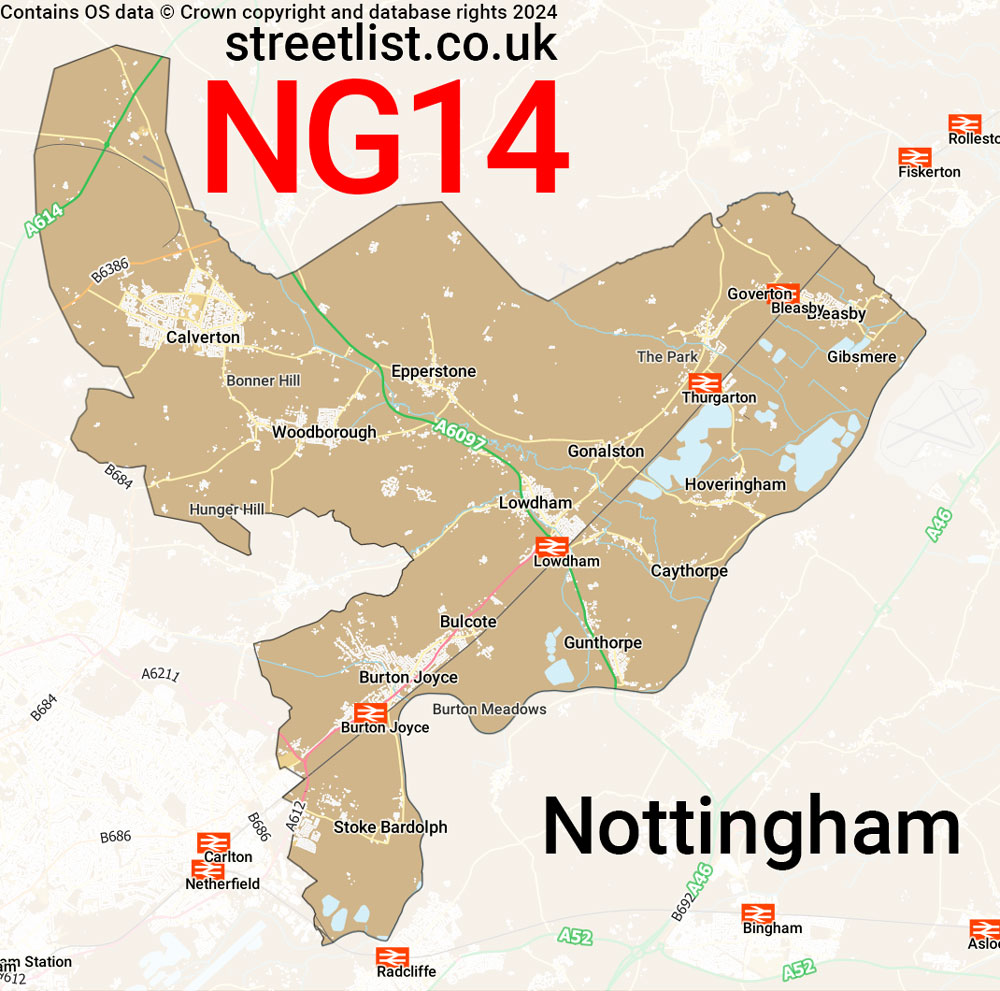 Map of the NG14 postcode