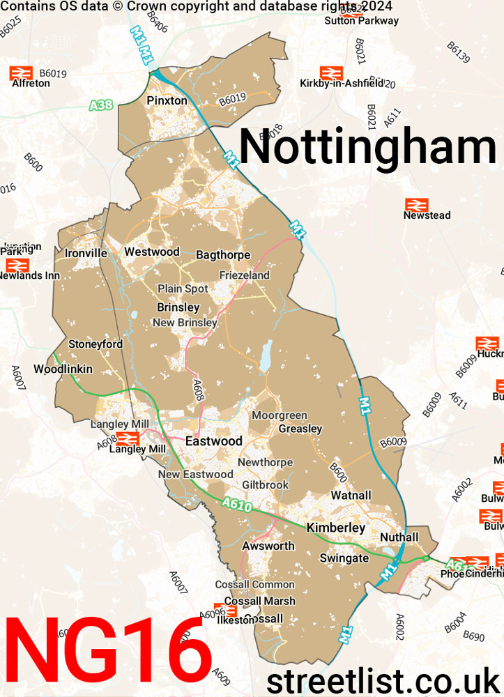 Map of the NG16 postcode