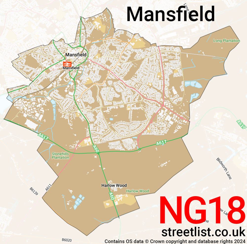 Map of the NG18 postcode