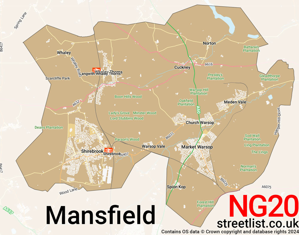 Map of the NG20 postcode