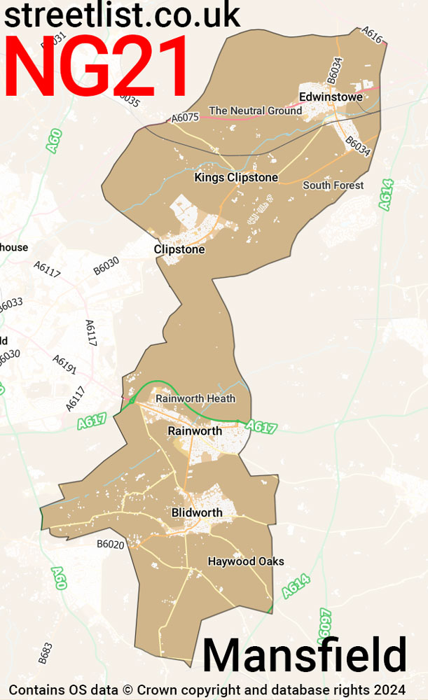 Map of the NG21 postcode