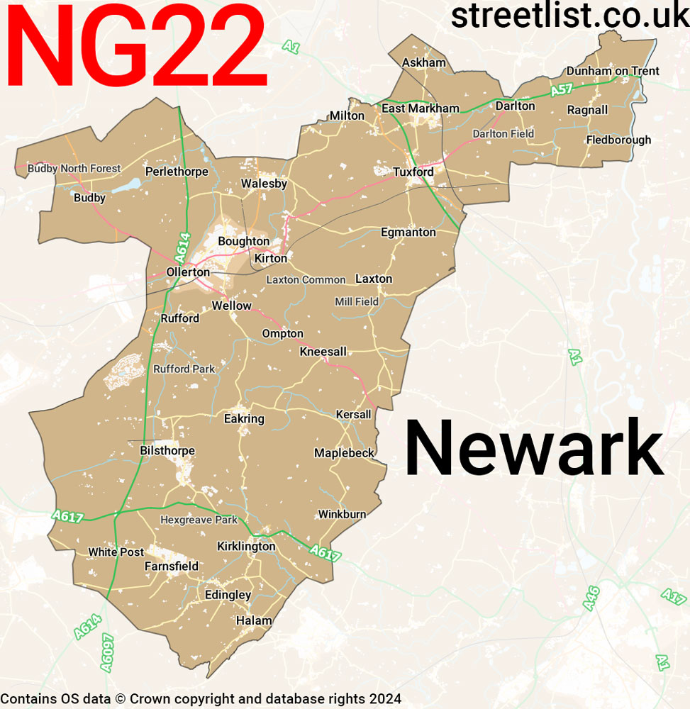 Map of the NG22 postcode