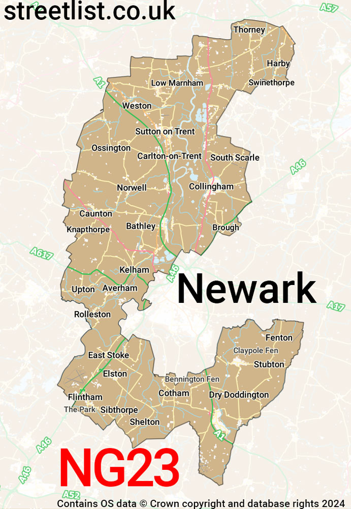 Map of the NG23 postcode