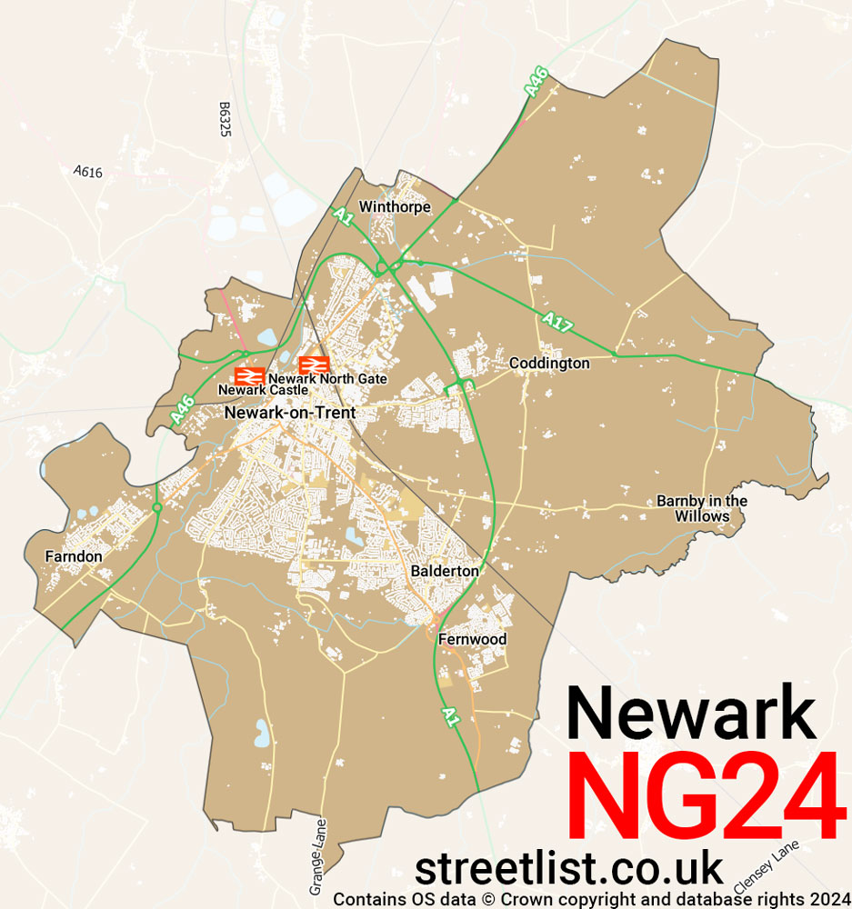 Map of the NG24 postcode