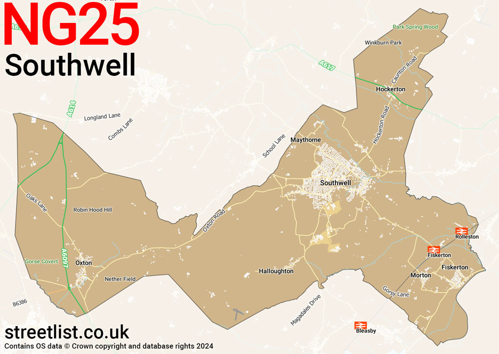 Map of the NG25 postcode