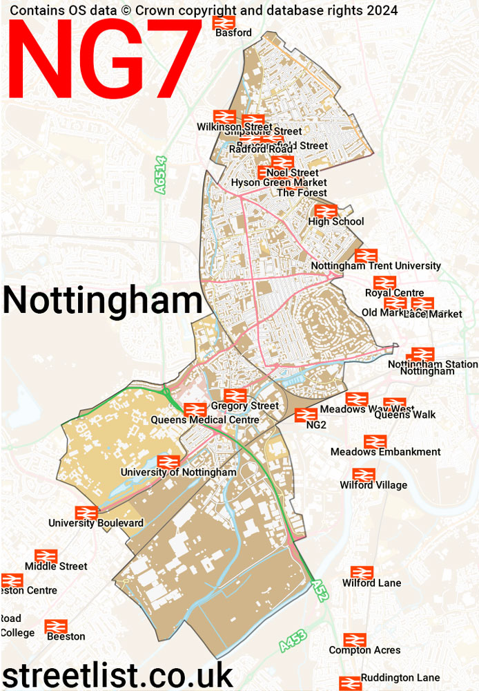 Map of the NG7 postcode