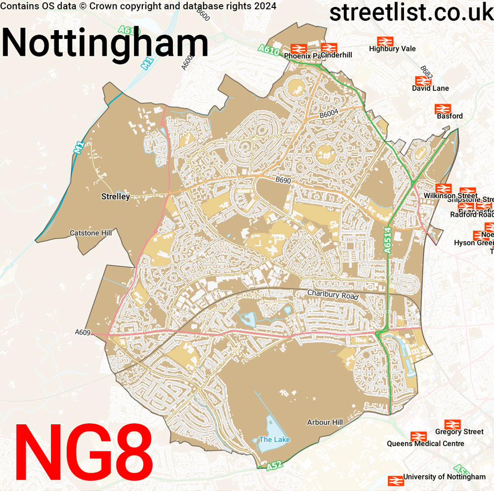 Map of the NG8 postcode