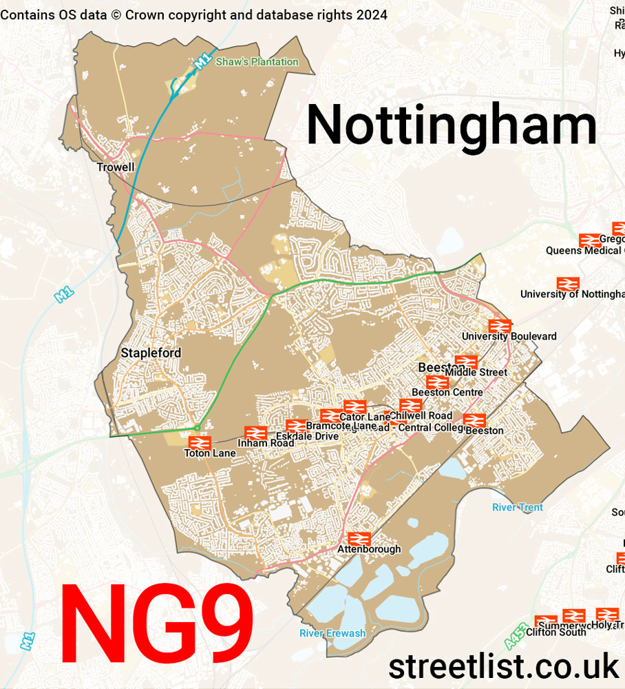 Map of the NG9 postcode