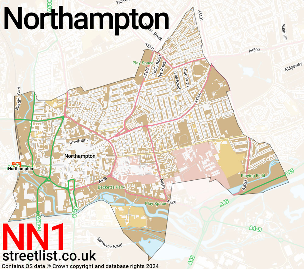 Map of the NN1 postcode