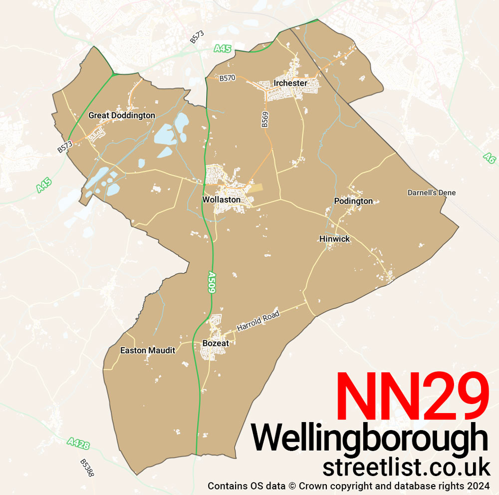 Map of the NN29 postcode