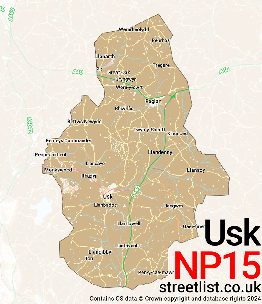 Map of the NP15 postcode