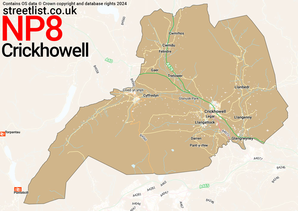 Map of the NP8 postcode