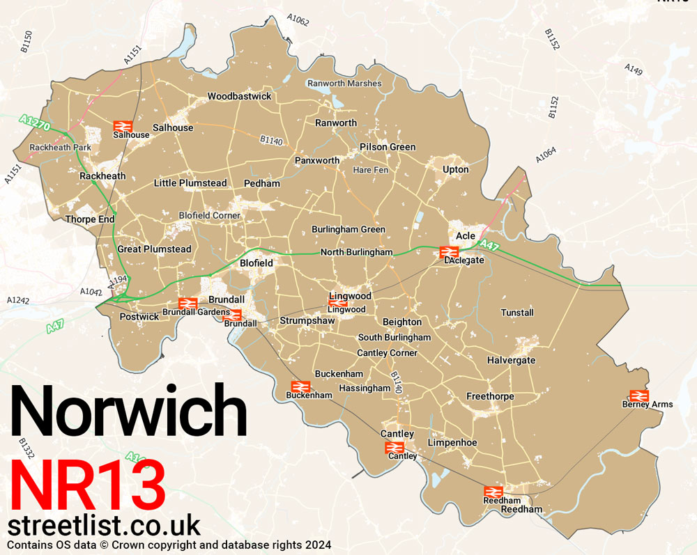 Map of the NR13 postcode