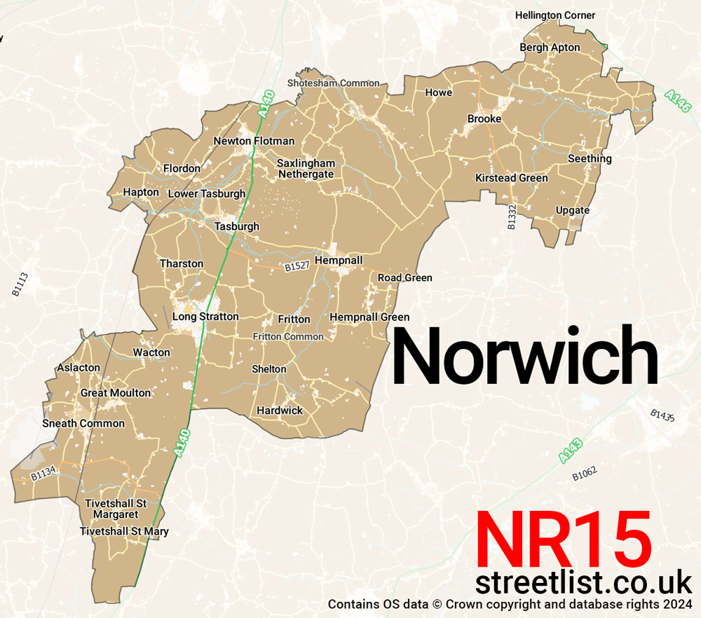 Map of the NR15 postcode