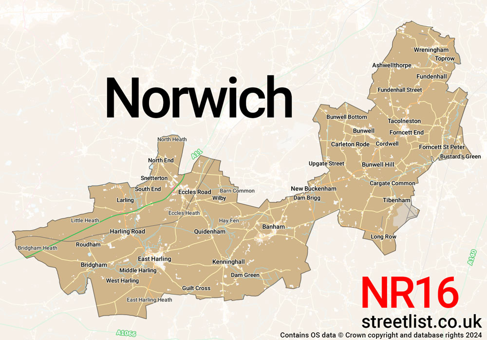 Map of the NR16 postcode