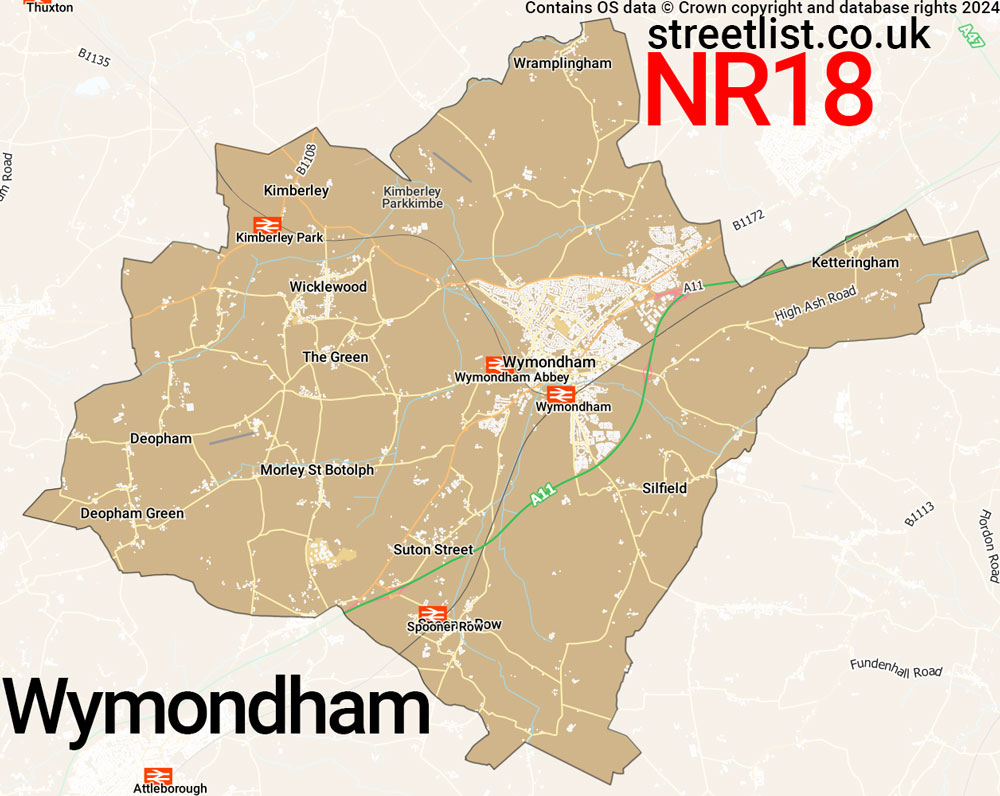 Map of the NR18 postcode