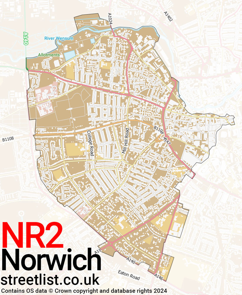 Map of the NR2 postcode