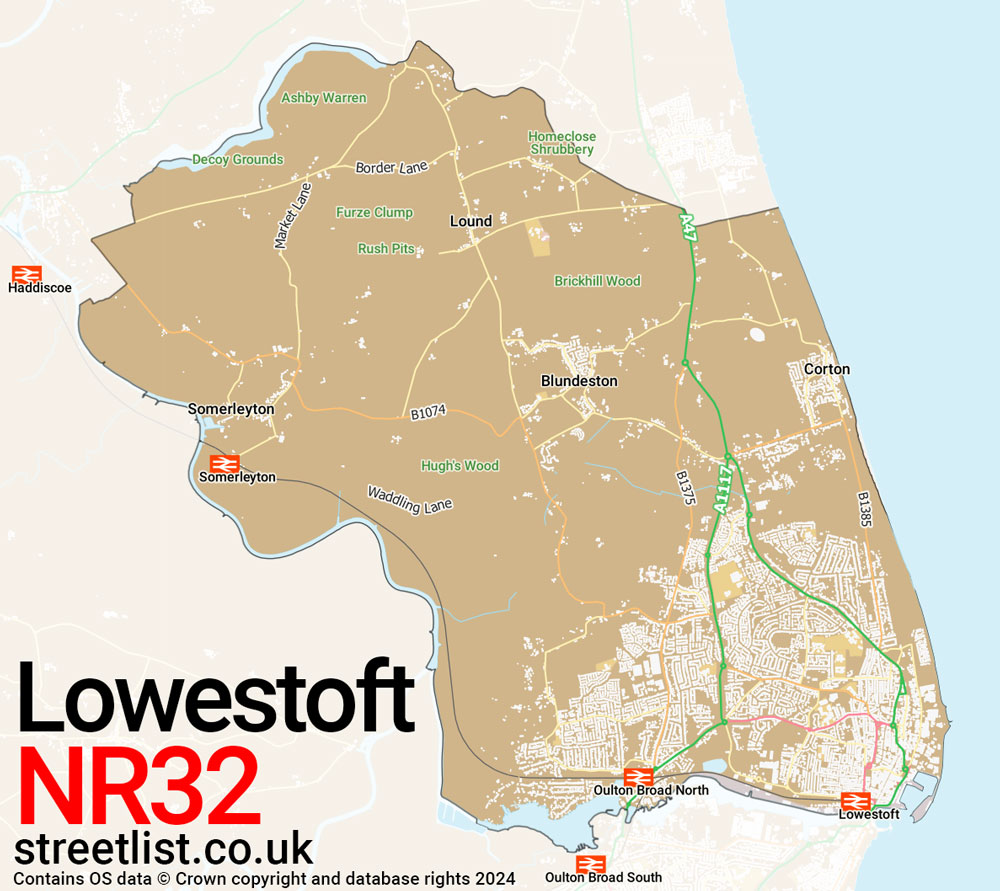 Map of the NR32 postcode