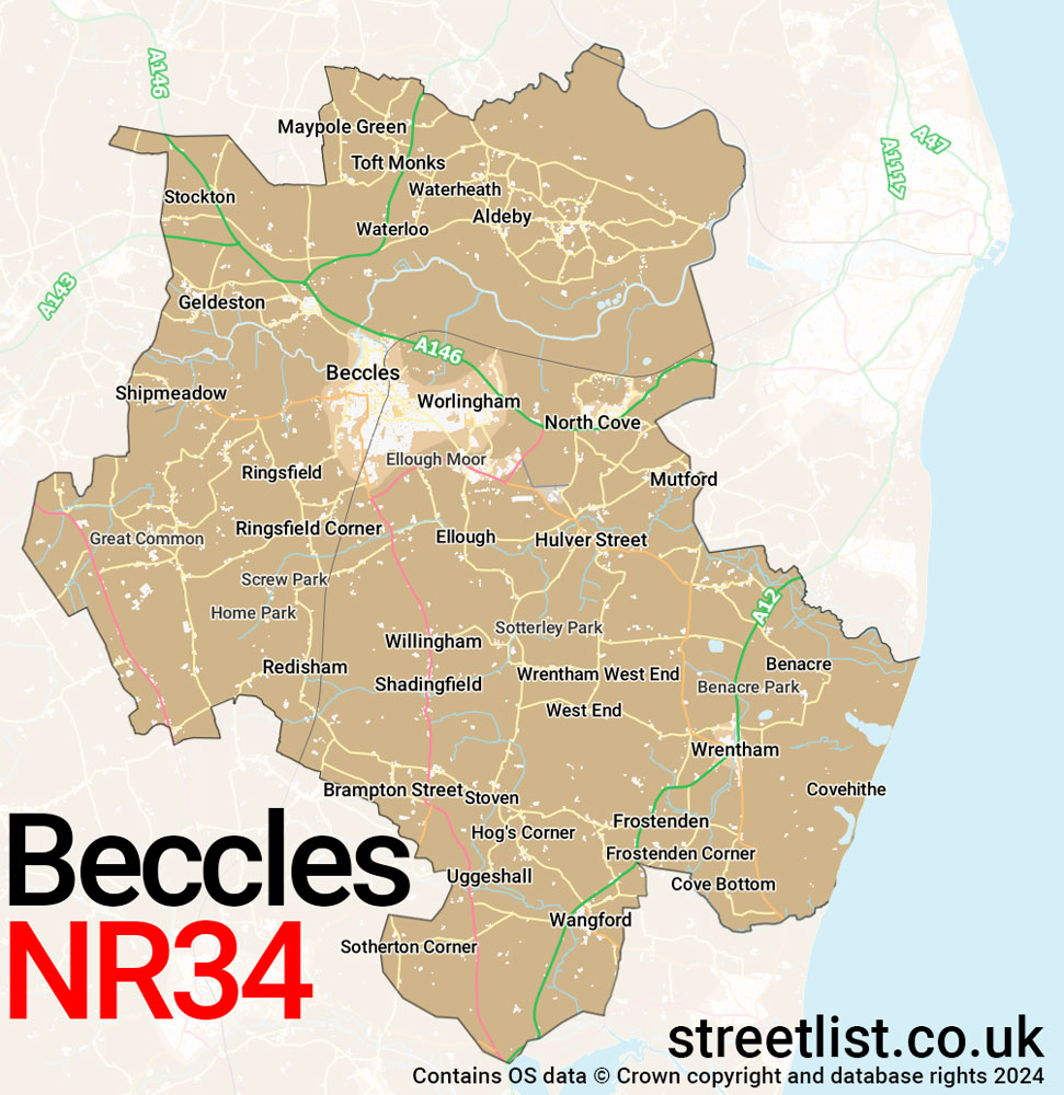 Map of the NR34 postcode