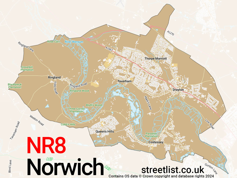 Map of the NR8 postcode