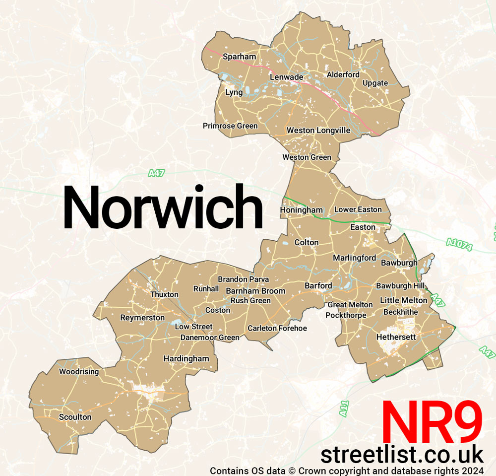 Map of the NR9 postcode