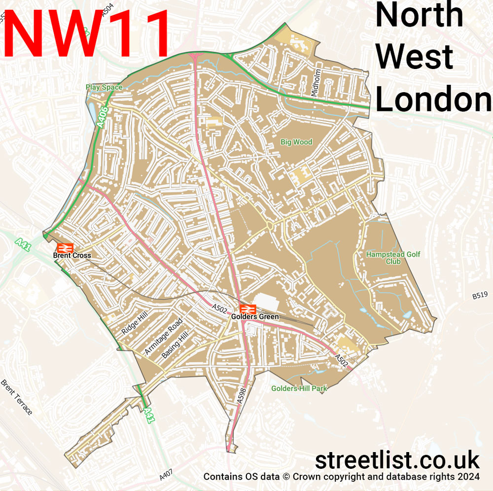 Map of the NW11 postcode