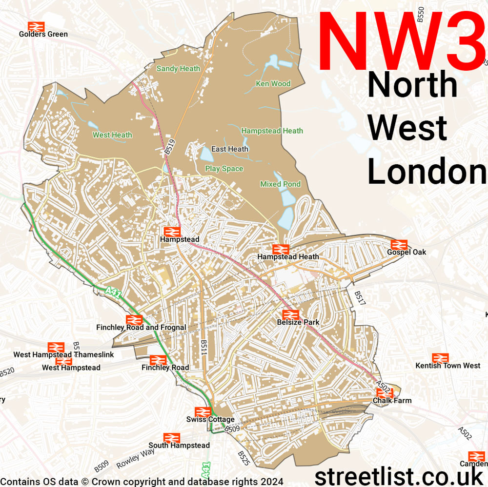 Map of the NW3 postcode