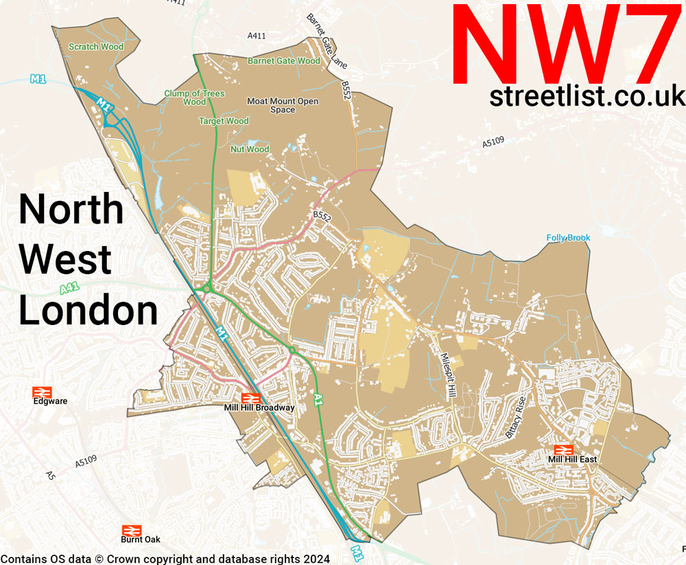 Map of the NW7 postcode