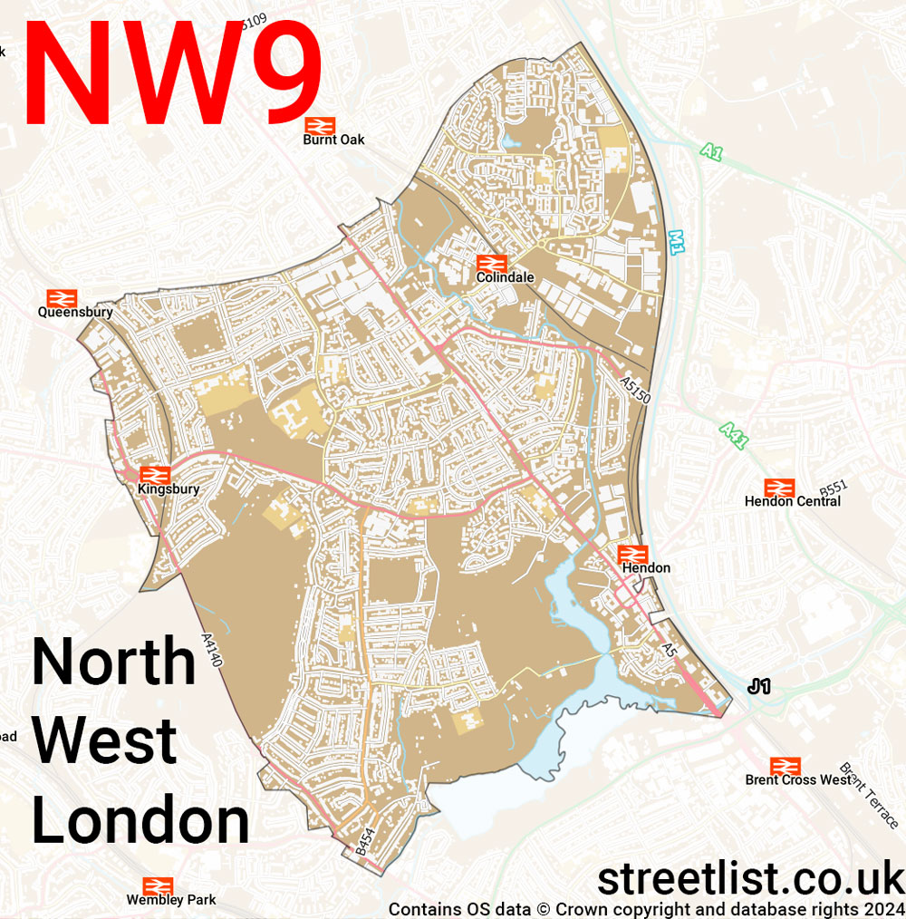 Map of the NW9 postcode