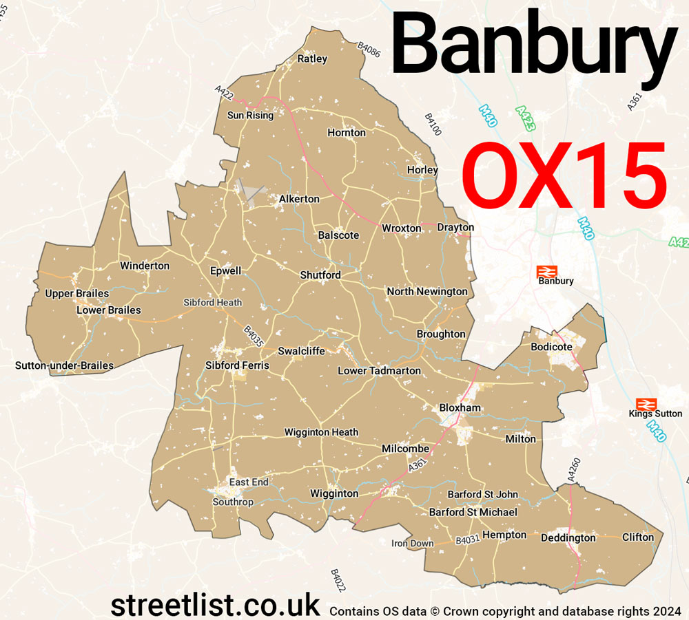 Map of the OX15 postcode