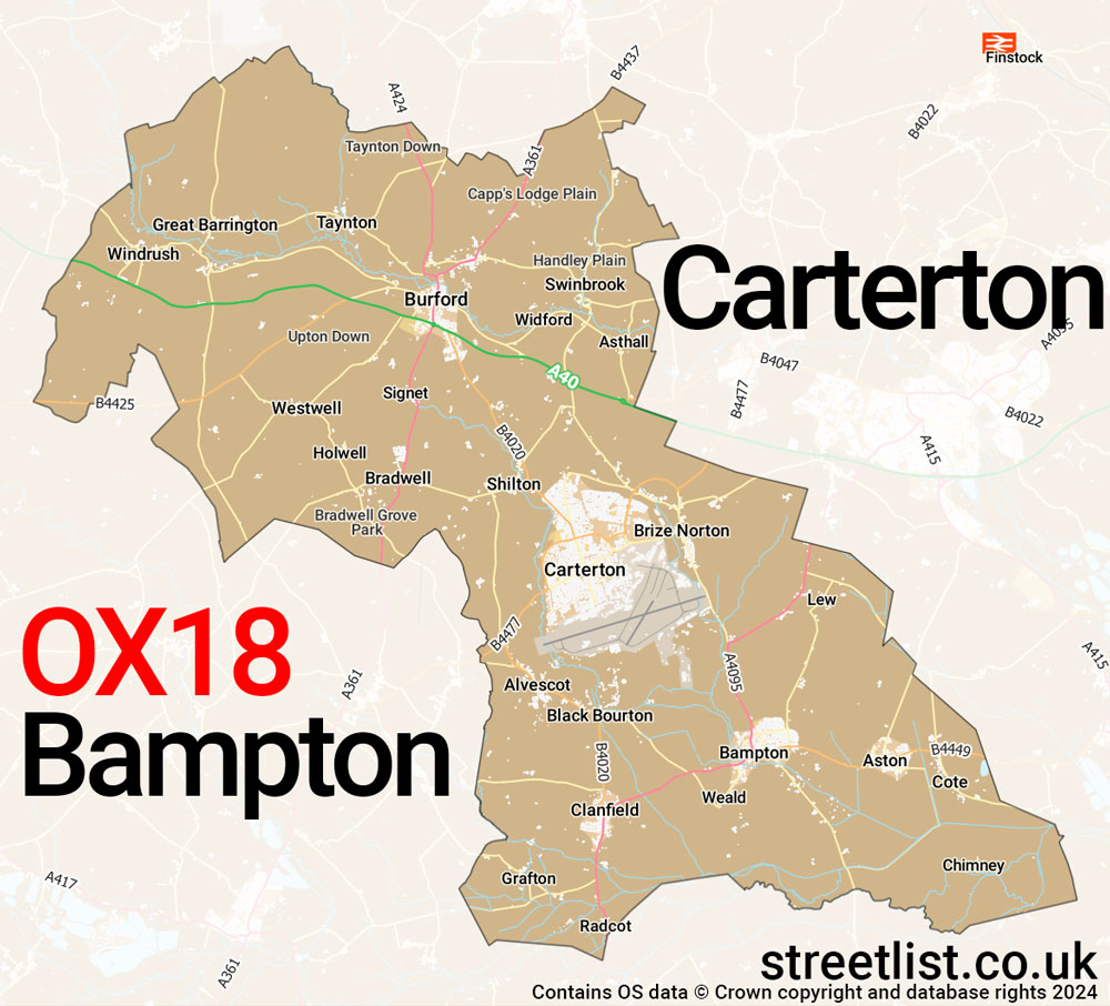 Map of the OX18 postcode