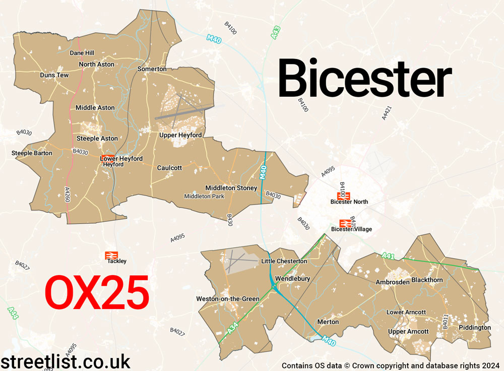 Map of the OX25 postcode