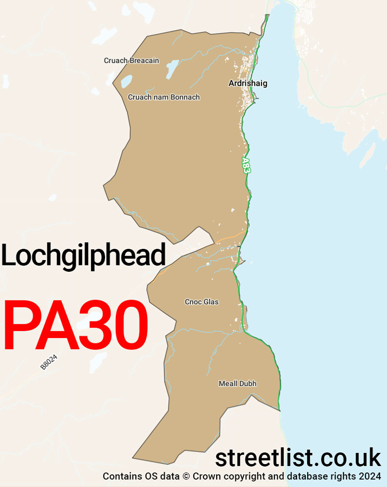 Map of the PA30 postcode