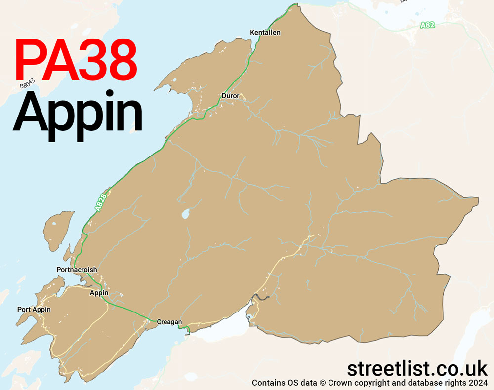 Map of the PA38 postcode