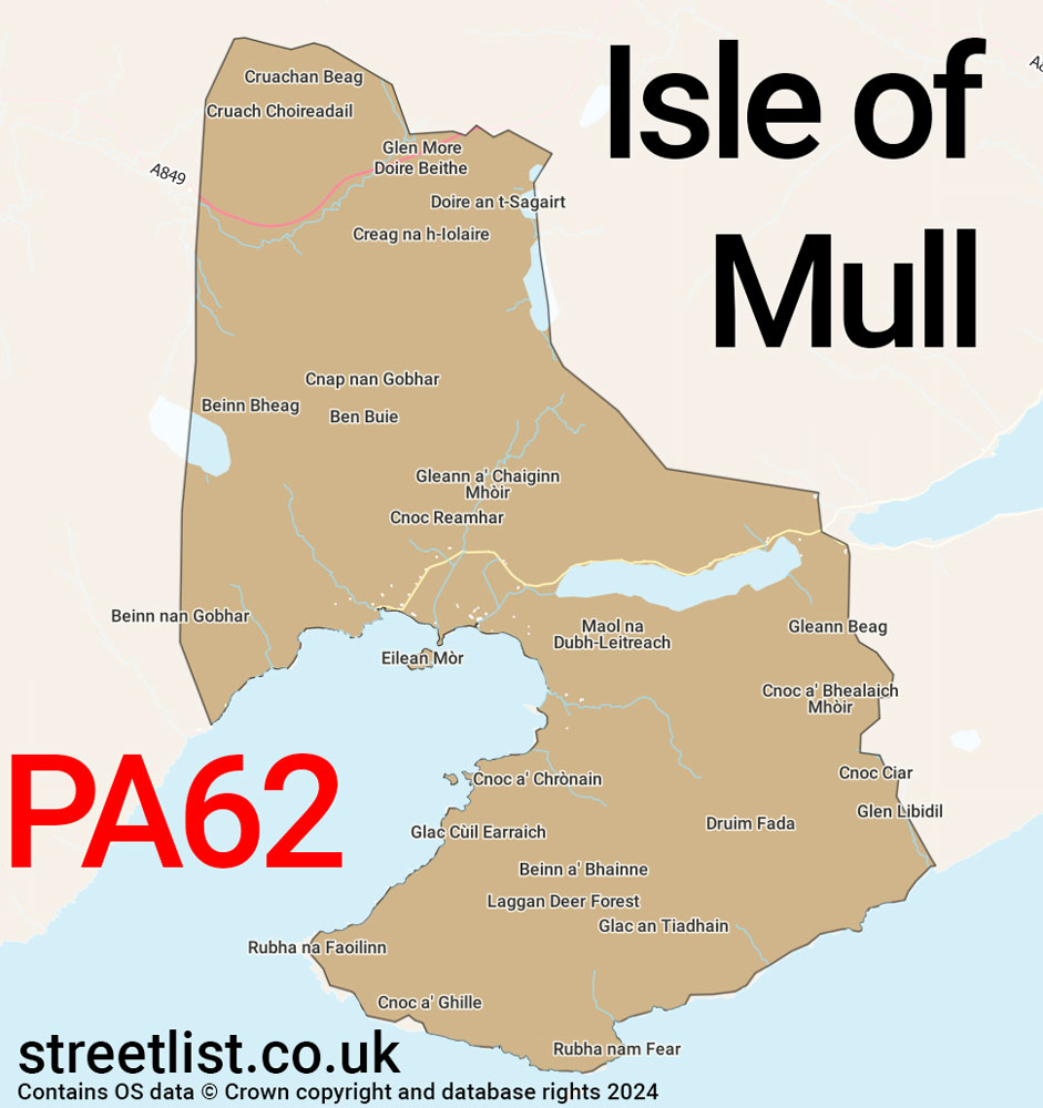 Map of the PA62 postcode