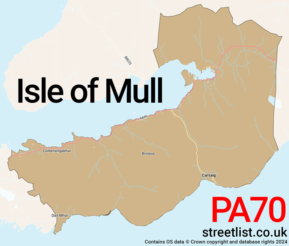 Map of the PA70 postcode