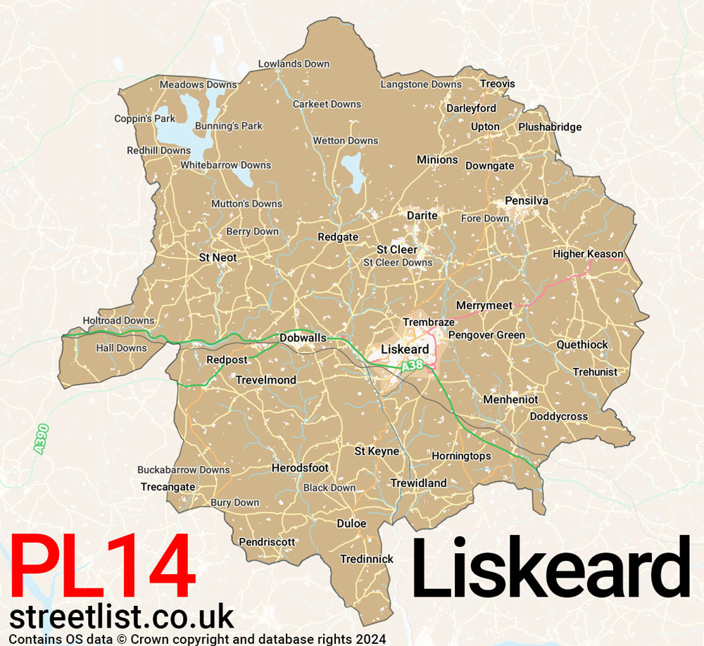 Map of the PL14 postcode