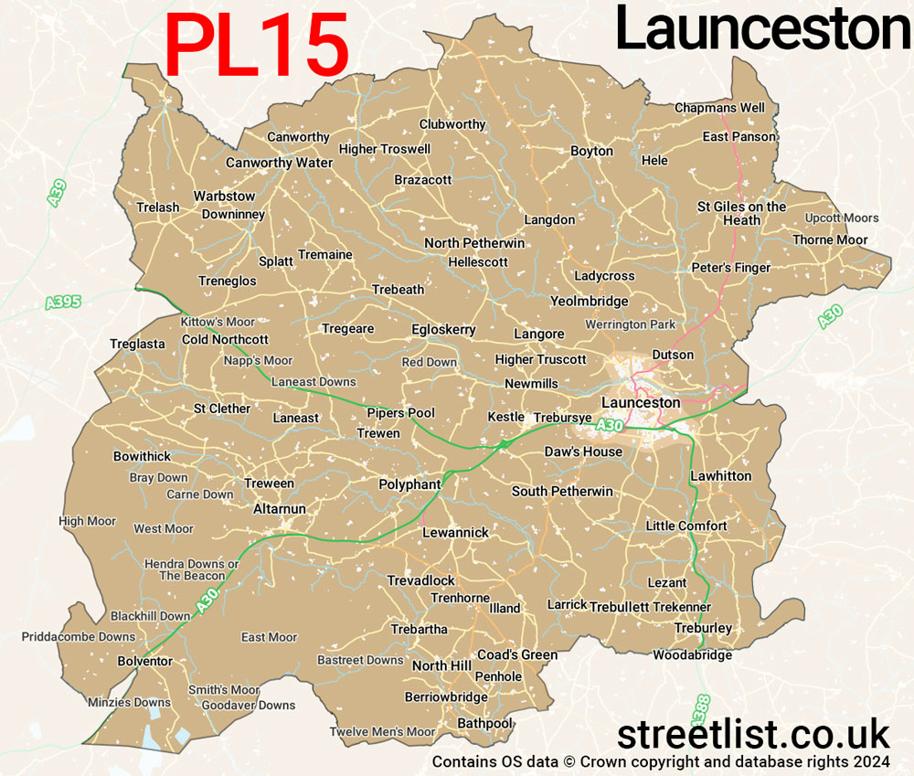 Map of the PL15 postcode