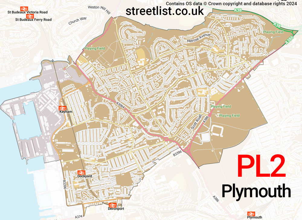 Map of the PL2 postcode